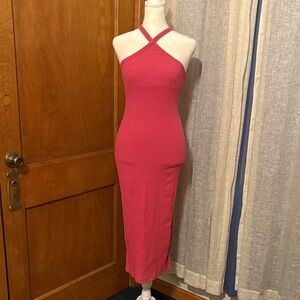Old Navy Hot Pink Cross-Strap Ribbed Midi Dress